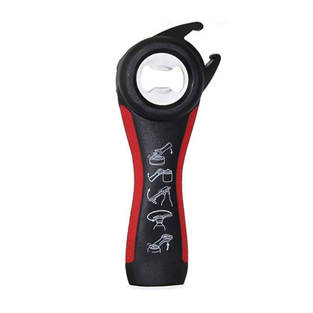 Abridor de Botellas multifunción 5 en 1 Acero Inoxidable for Abrir latas plástico y Cerveza, Ideal como Herramienta Cocina for camareros(Red)