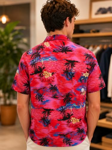 Image of Yoimira Hawaiian Shirts for Men, Print Mens Casual Short Sleeve Button Down Shirts Floral Aloha Beach Shirt