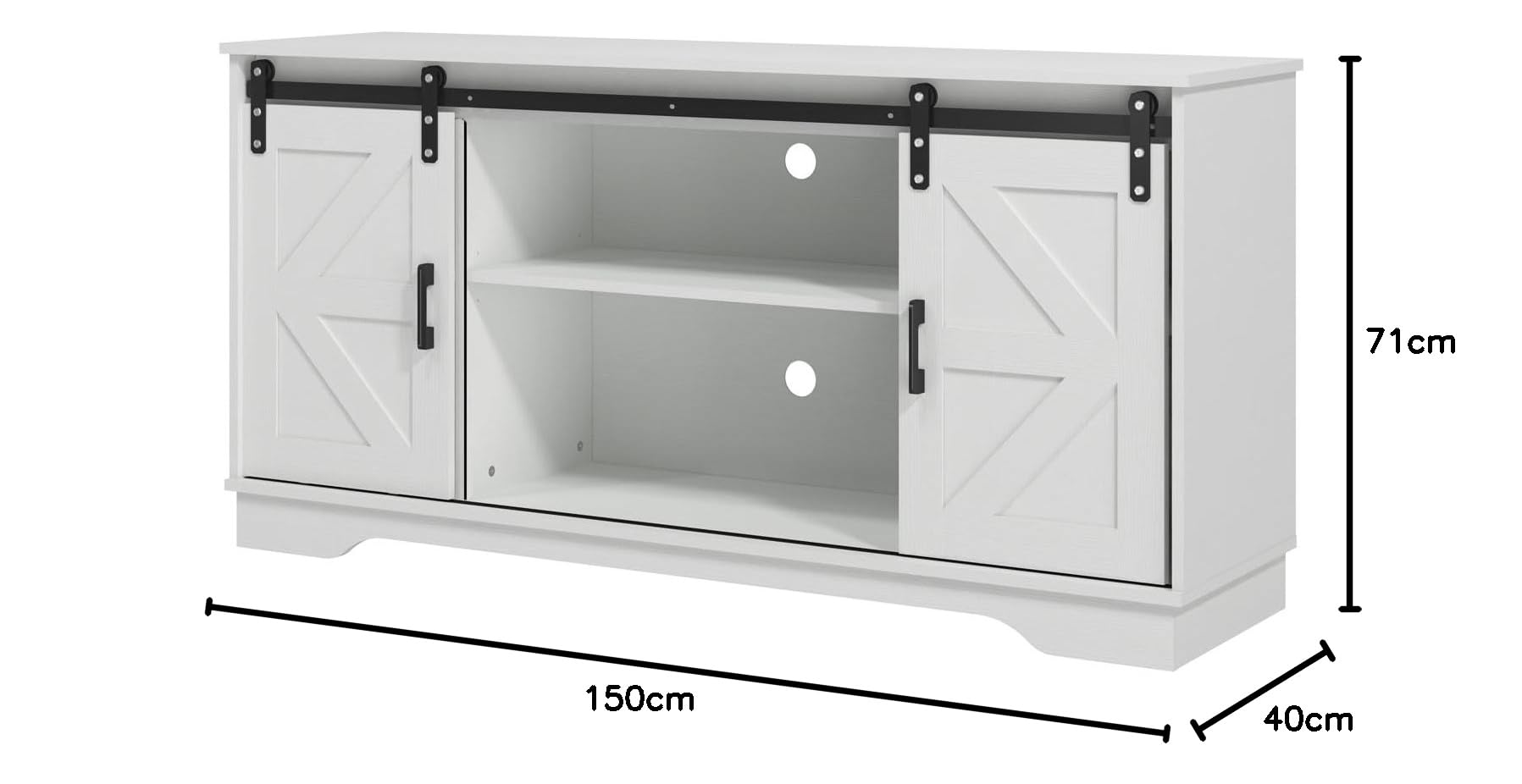 Panana Sideboard, Küchenschrank mit 2 Schiebetüren und Verstellbarem Regal, Aufbewahrungsschrank für Küche, Wohnzimmer, Esszimmer, 150 x 40 x 71 cm (Weiß), FRSB56