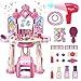 Pretend Play Girls Makeup Table Set with Stoolï¼ŒOpen Doors by Gesturesï¼ŒKids Vanity Set with Lights and Musicï¼ŒToddler Beauty Salon Set with Makeup Accessories & Hair Dryer Toy for Toddlers 3-5 Years Old