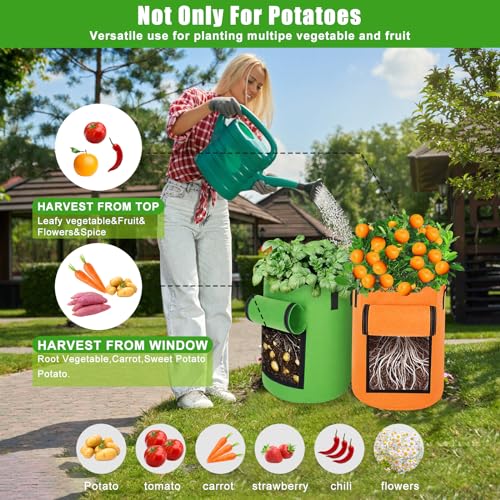 Hyh 6 Pack 10 Gallon Potato Grow Bags With Flap Colorful Plant Grow Bags For Growing Potatoes Heavy Duty Thickened Nonwoven Fabric Grow Bags Pots Gardening Vegetable Growing Bags With Durable Handles thumb #4
