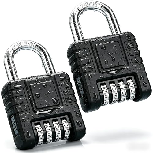 Diyife 2 Pack Zahlenschloss, 4-stelliges Kombinationsschloss, Schloss mit Zahlencode, Vorhängeschloss mit Zahlencode, Ein-Knopf-Entriegelung, Zahlen Schloss für Schuppen, Schule - 2 Stück Schwarz