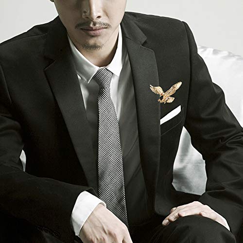 2Pcs Men's Brooch Eagle Hanging Chain Brooch Stone Detailing With Engraving Metal Crystal Brooch Suit Stud Lapel Pin Vintage Rhinestone Breastpin Wedding Brooch Pin, Gold And Silver #TOP6