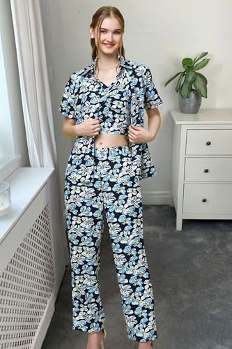 Image of POPWINGS Casual Floral Printed 3-Piece Co-Ord Set for Women || Co-Ord Set for Women Western Summer Office Wear || Crop Top, Trouser and Shirt Set for Women