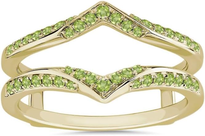 Green Peridot V Shaped Enhancer Guard For Women, 14k Gold Finish Green Peridot Anniversary Wrap Ring, Anniversary Band