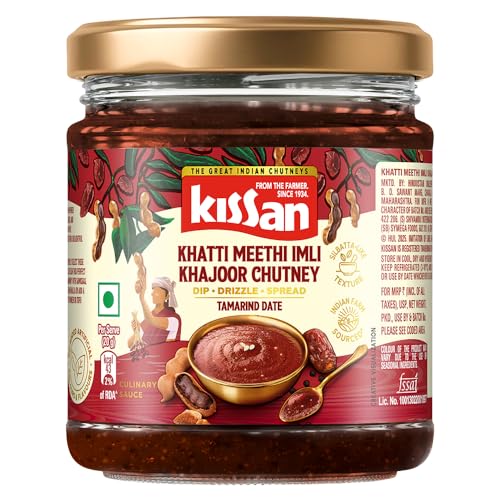 Image of Kissan Khatti Meethi Imli Khajoor Chutney, Tamarind Date Chutney, 200g, For Indian Snacks, With Dates Paste & Jaggery, Silbatta Like Texture, Free from Artificial Flavors