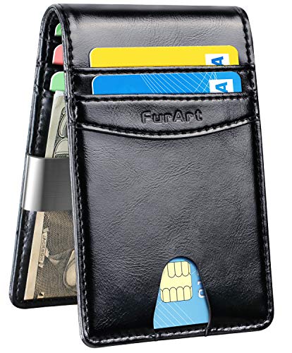 FurArt Bifold Wallet, Genuine Leather Slim Minimalist Wallets with Money Clips, RFID Blocking,Credit Card Holder