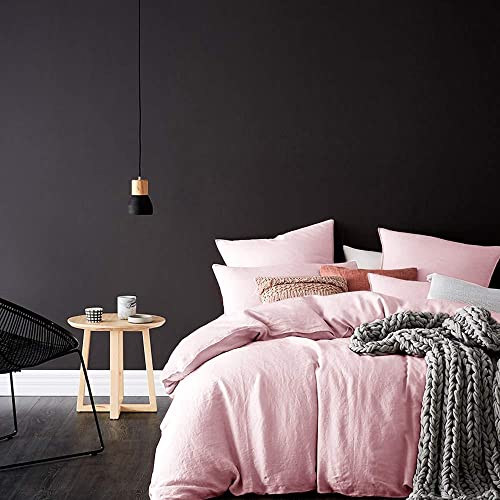Merryfeel Linen Duvet Cover Set Queen Size, 100% French Linen Luxurious Duvet Cover Set, Natural Flax 3 Pieces Bedding Set (1 Duvet Cover With 2 Pillowshams) - Light Pink - Breathable #TOP6