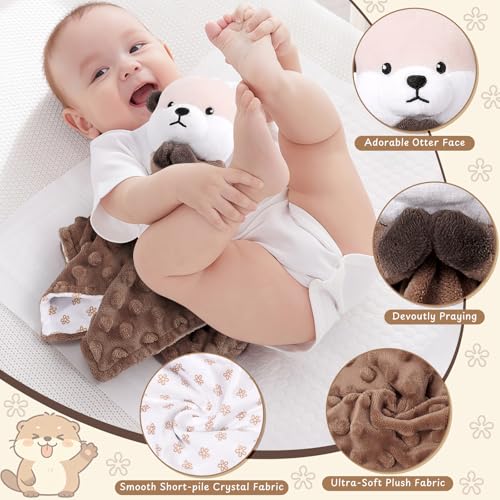 Image of Loveys for Babies, Otter Baby Security Blanket for Newborn Infant Toddler Snuggle Toy Stuffed Animal, Lovey Prayer Otter Security Blankets, Soft Baby Gifts for Boys Girls, Brown 12in