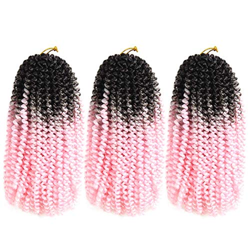 Spring Twist Hair Ombre Colors 3 Packs Synthetic Braiding Hair Extensions 8 inch fashion Crochet Braids (8 inch (Pre-Twisted), 1B)
