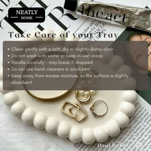 Image of Aesthetic Handmade Oval Bubble Trinket Tray Handmade | Jewelry Organizer | Vanity Tray for Women | Minimalist Home Decor, Candle Holder & Multipurpose - (16.5 x 12 cm)