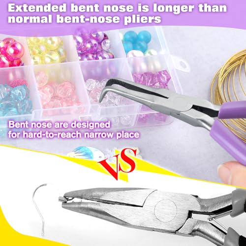 Image of SPEEDWOX Mini Bent Long Nose Pliers, Thin Jaw for Jewelry Craft & Beading