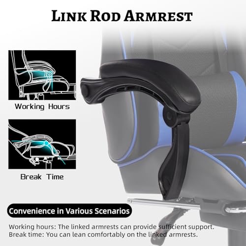 Image of Gaming Chair with Headrest and Lumbar Support, High Back Leather Computer Office Desk Chair with Footrest, 360 Swivel Height Adjustable Recliner Game Chair (Blue Black)