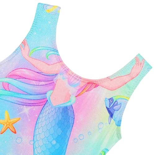 BAOHULU Gymnastics Leotards for Girls Kids Sparkle Tank Biketards with Shorts Dance Outfit B406_BlueFishTail_140