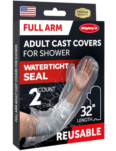 100% Waterproof Arm Cover for Shower - Tight Seal - 2pk Adult Reusable Cast Protectors - Full Arm Bag Sleeves for Wounds Care - After Surgery Plaster Cast Cover for Hand Wrist Elbow Forearm