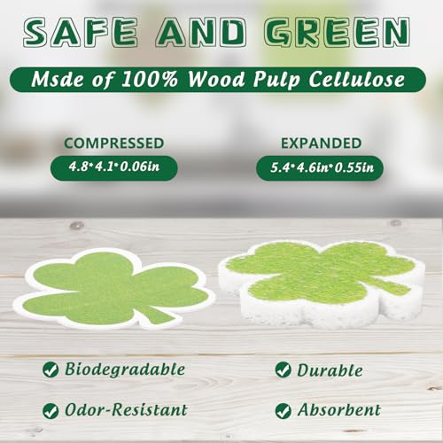 Image of JarThenaAMCS 12 Pack St. Patrick's Day Kitchen Sponges Green Shamrock Clover Shaped Non Scratch Dish Washing Sponges for Irish Home Restaurant