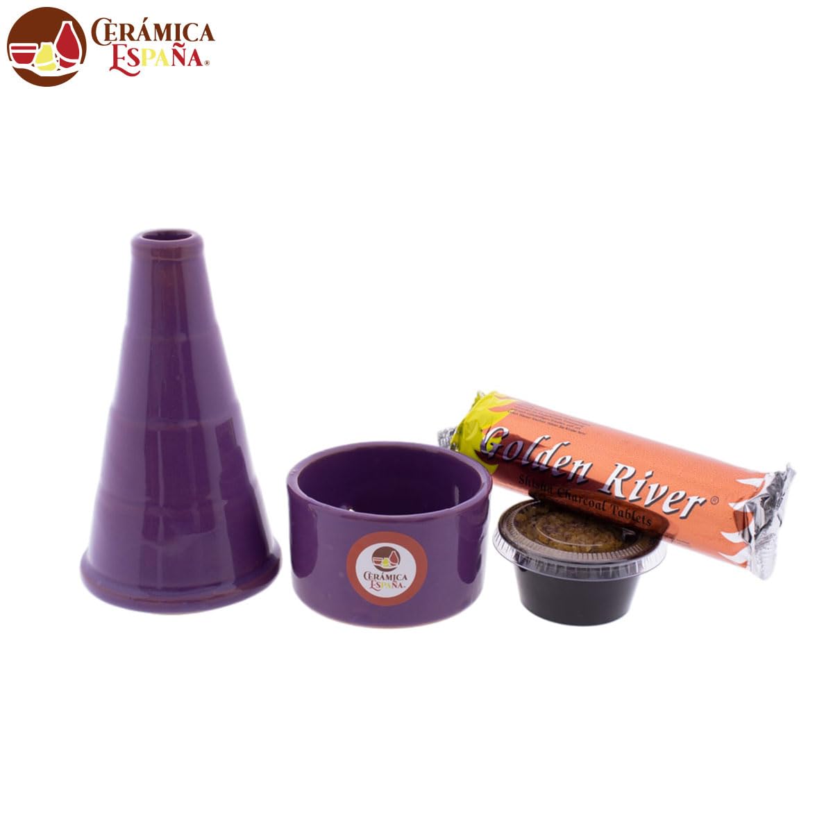 CERÁMICA ESPAÑA® | Incensiere camino viola | Incensieri religiosi | Incensieri in argilla | Incenso Pasqua | Bruciatore profumo | 8 x 8 x 18 cm | Accessori inclusi