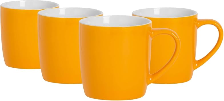 Argon Tableware Coloured Coffee Mugs - Yellow - 350ml - Pack of 4 - Gloss Stoneware Latte Cappuccino Cups Hot Chocolate Cups Colourful Mug Set with Handle