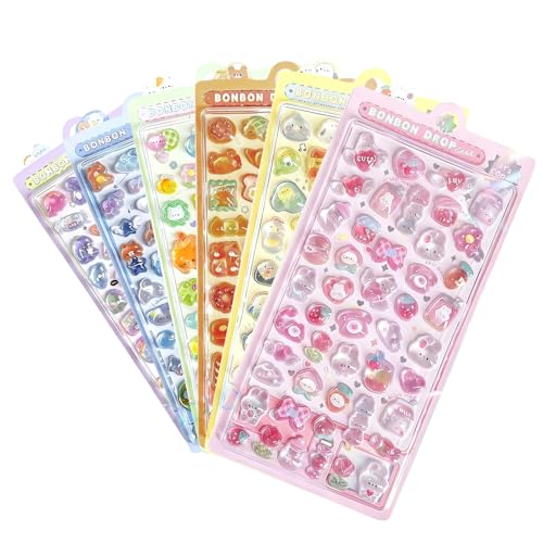 【6枚セット】Mosasa 3dシール 立体シール ぷくぷく ごほうび キラキラ 3D 可愛い 女の子 携帯電話飾り用手帳用 DIY用 日記帳用 貼り付け可能 手芸用品のサムネイル