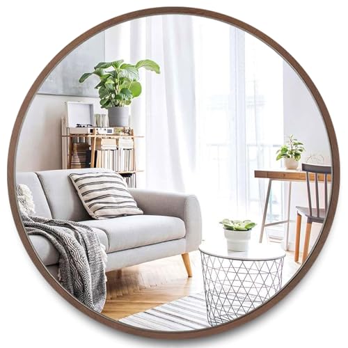 化粧鏡 ファッション 壁掛けミラー 玄関鏡 無垢材 メイク 防爆 飛散防止 丸い鏡 壁 鏡、おしゃれ 姿見 ミラー 洗面 浴室 鏡 丸 天然木 木製 壁用ミラー 大きい 小きい 全身鏡 ラウンド 薄く、賃貸 マンション インテリア 持ち運び 直径 600
