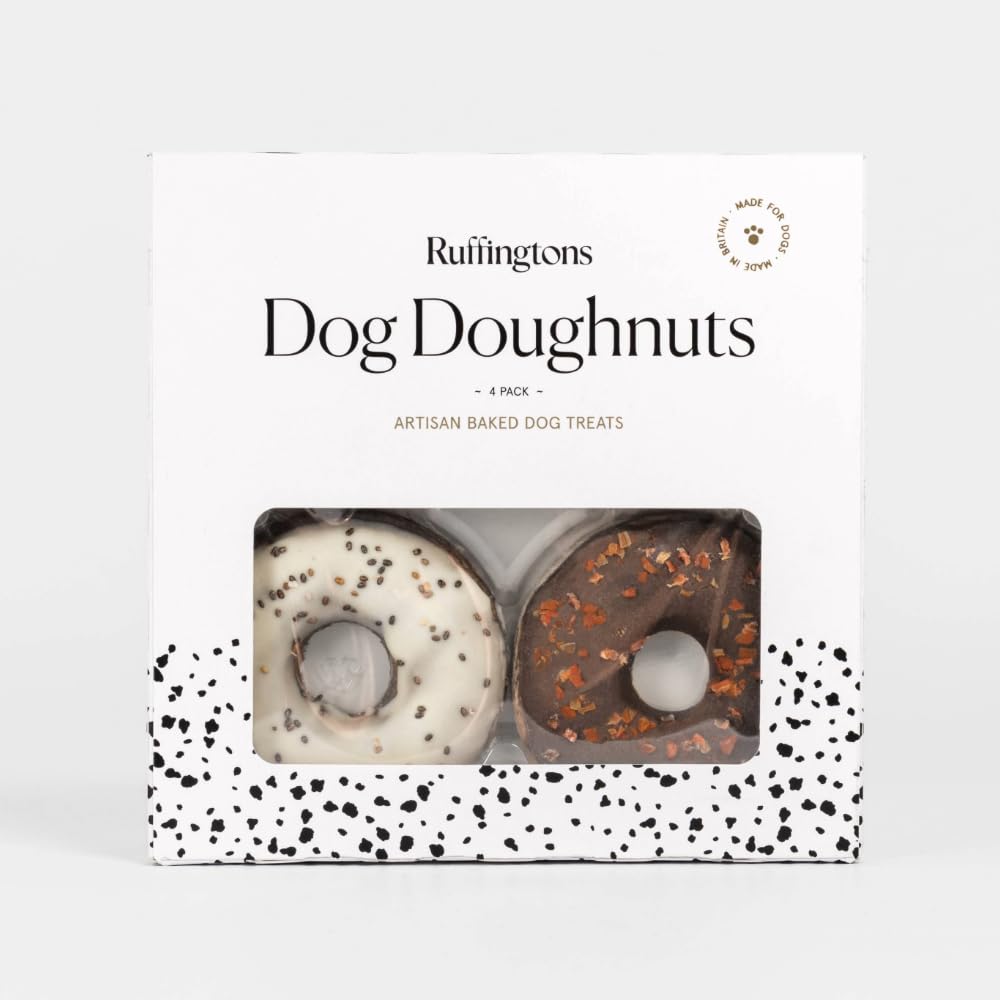 Ruffingtons Dog Doughnuts 4pk - Premium Baked Dog Treats, Crunchy Gourmet Donut Snacks for All Breeds & Sizes, for Dog Lovers.