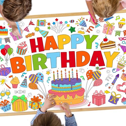 Fancy Land HAPPY BIRTHDAY COLORING POSTER129 Happy Birthday Coloring Tablecloth Birthday Crafts For Kids Large Birthday Coloring Posters For Toddlers Birthday Party Decoration Supplies 3 Pcs 31.5 X 43.3 Inches cover
