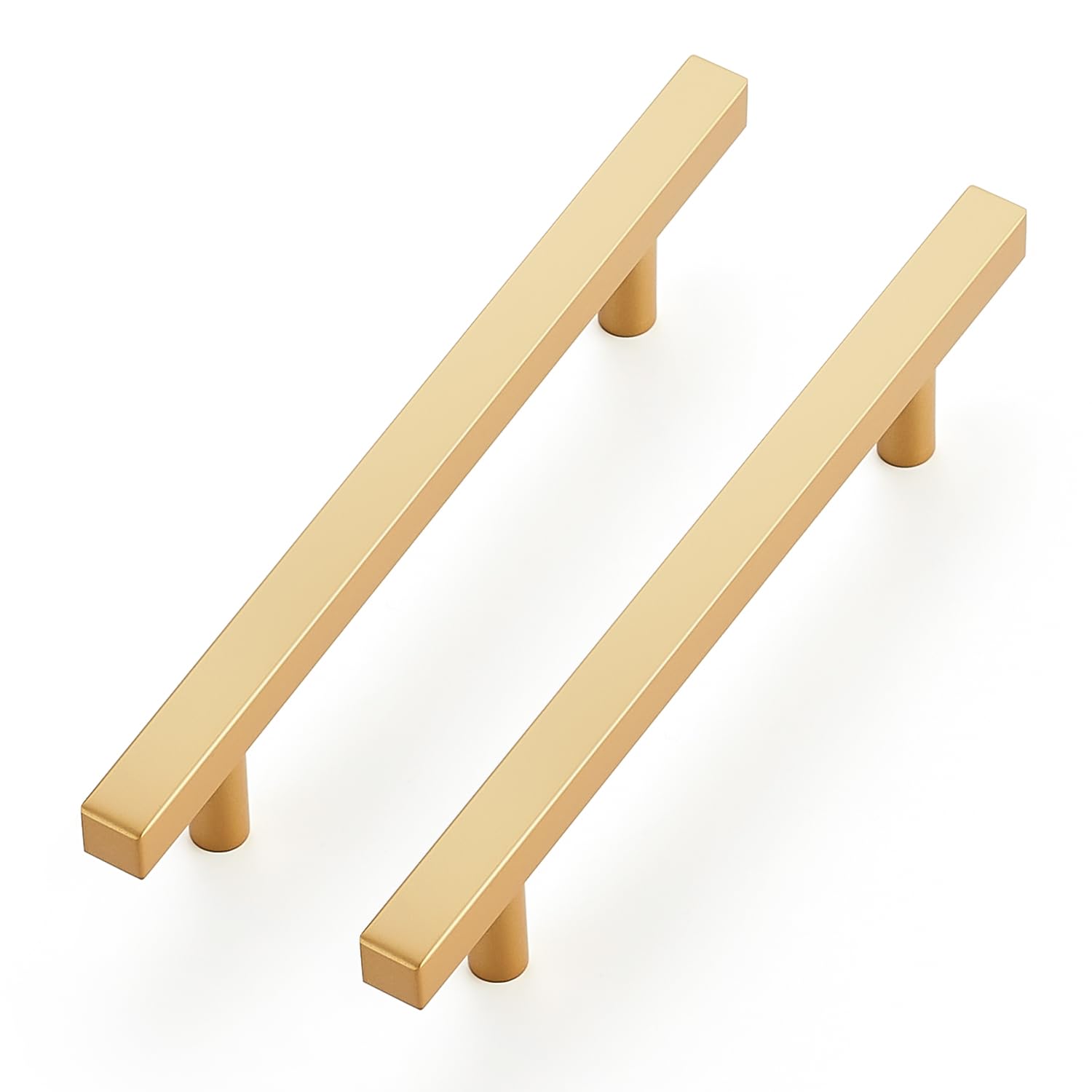 Ravinte 10 Pack Brass 4-1/2 Inch Hole Center Champagne Gold Handles Square Cabinet Hardware Stainless Steel Pulls for Kitchen Cupboard Drawers 7 Inch