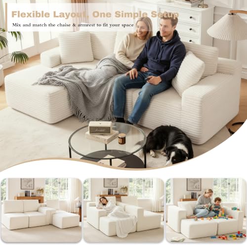 Image of Modular Sectional Sofa, Beige Boneless Couch for Living Room