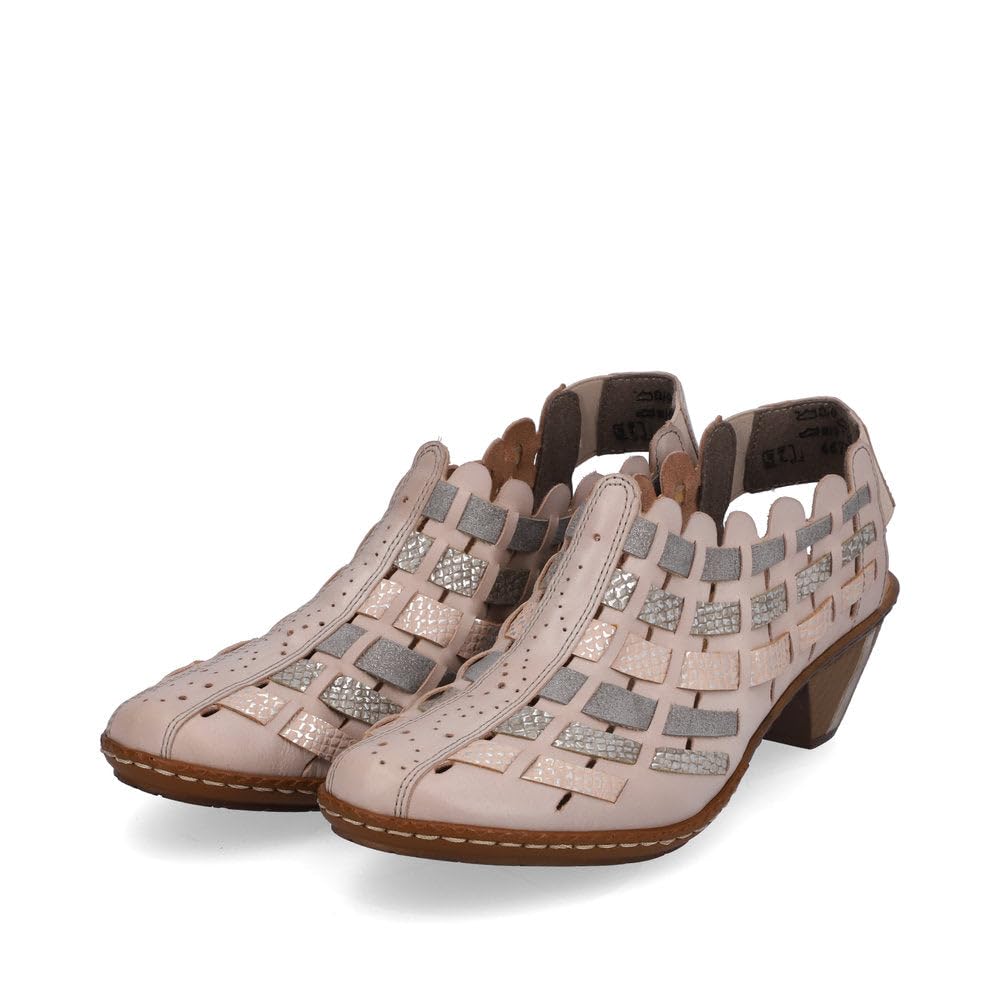 Rieker 46778 Sina Women's Heels - Sling-Backs, Leather Upper, Hand-Woven Design, Anti-Stress Comfort, Flexible Sole, Secure Fit, and Timeless Everyday
