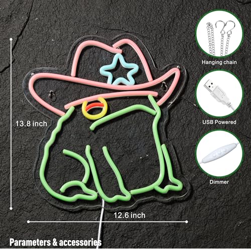 Image of Cowboy Toad Neon Sign Frog Neon Light Cowboy LED USB Powered Dimmable Art Signs for Pub Store Man Cave Room 13.8 X 12.6 inch