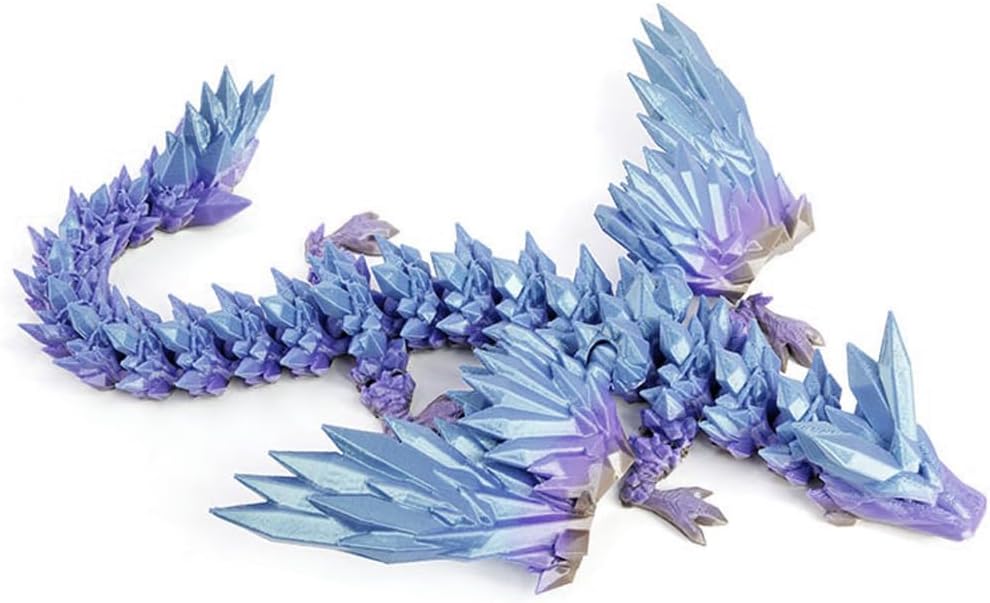 3D Printed Dragon with Wings, Flying Dragon, 8” Crystal Dragon Fidget Toy, Winged Dragon for Home Office Decor Executive Desk Toys (Red Gold)