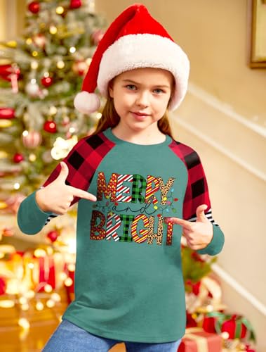 Image of BesserBay Girls Christmas Raglan Shirt Casual Leopard Stripe Patchwork Tunic Top 4-14 Years