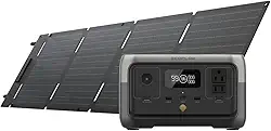 EF ECOFLOW RIVER 2 120V Estação de Energia Portátil com Painel Solar de 60 W, Bateria LiFePO4 de 256 Wh, Carga Rápida de 1 hora, Saída de Até 600 W, Gerador Solar para Acampamento ao Ar Livre