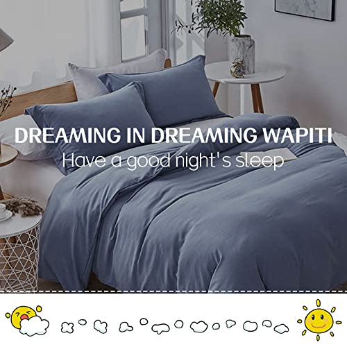 Dreaming Wapiti Duvet Cover Queen,Washed Microfiber Haze Blue Queen Size Duvet Cover Set,Solid Color - Soft and Breathable with Zipper Closure & Corner Ties (Haze Blue, Queen)