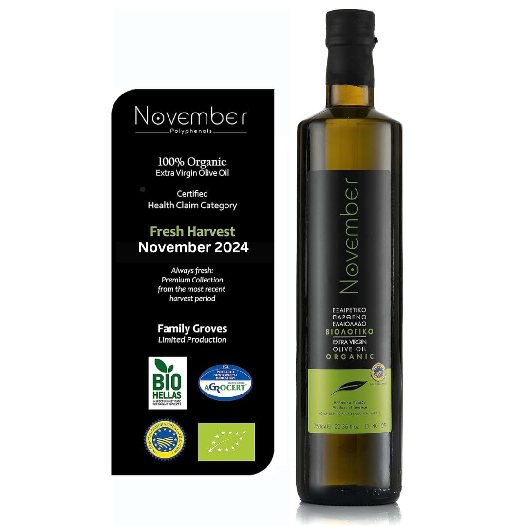 November Organic Olive Oil Extra Virgin - Fresh Harvest November 2024 - Premium BIO Greece - Cold extracted High Phenolic EVOO - Greek - PGI 750 ml