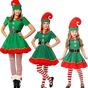 TMOYJPX Ropa Navidad Familia Conjunto Traje de Elfo Navideño Adultos Niños 2-18 años Chica Duende Iguales a Juego