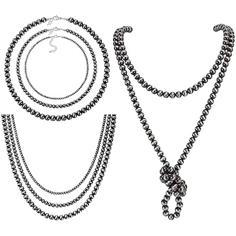 JEWPARK 5Pcs Western Jewelry Navajo Pearl Necklace for Women Western Country Beaded Necklace Boho Vintage Choker Jewelry Gifts Cover
