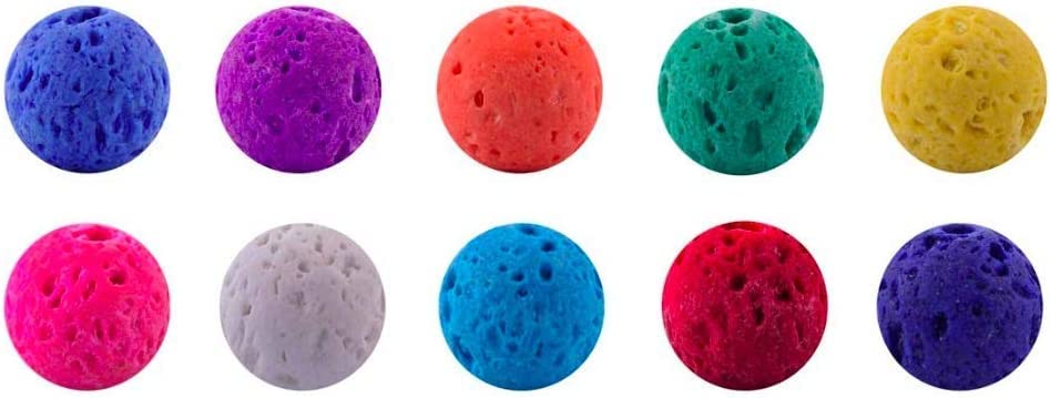 250pcs/bag Natural Black Lava Rock Volcanic Stone Beads Reiki Chakra Gemstones Round Stone Loose Spacer Beads for Jewelry Making Colorful Lava Stones for DIY Bracelets (Mix Color, 10mm)
