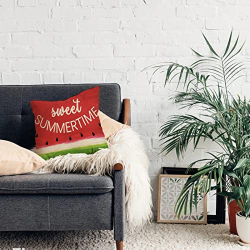 Sweet-Summer-Time-Decorative-Throw-Pillow-Cover-Red-Watermelon-Sign-Cushion-Case-Seasonal-Rustic-Home-Decorations-Green-Farmhouse-Square-Pillowcases-Cotton-Linen-Decor-for-Sofa-Couch-18-x-18 Sweet Summer Time Decorative Throw Pillow Cover Red Watermelon Sign Cushion Case Seasonal Rustic Home Decorations Green Farmhouse Square Pillowcases Cotton Linen Decor for Sofa Couch 18 x 18