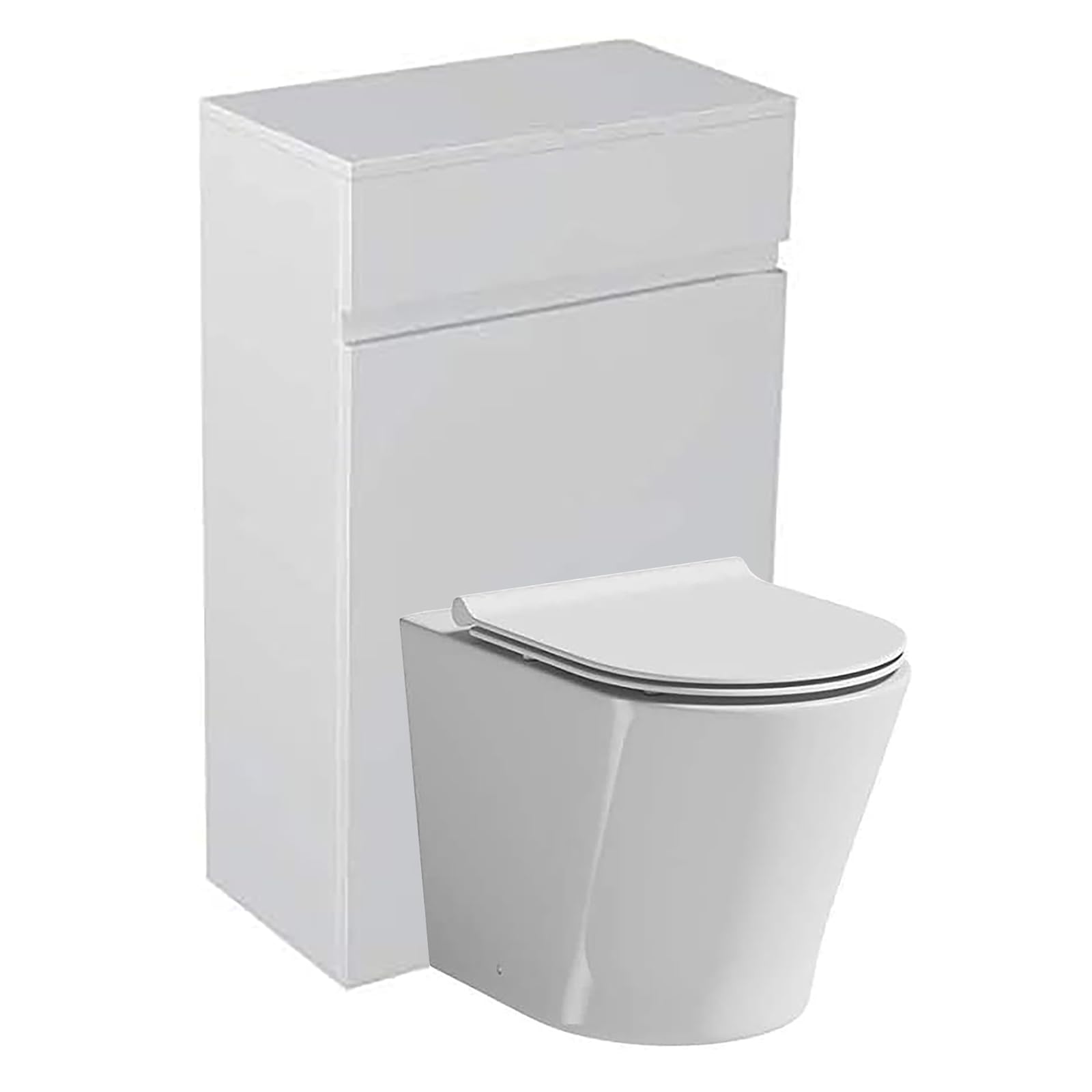 Sorrento Bathrooms White Gloss Modern Bathroom Toilet Wc Unit Concealed Cistern Btw Furniture Unit + Compact Rimless Back To Wall Toilet Pan Wc With Soft Close Seat White Bathroom Cabinet Toilet Suite