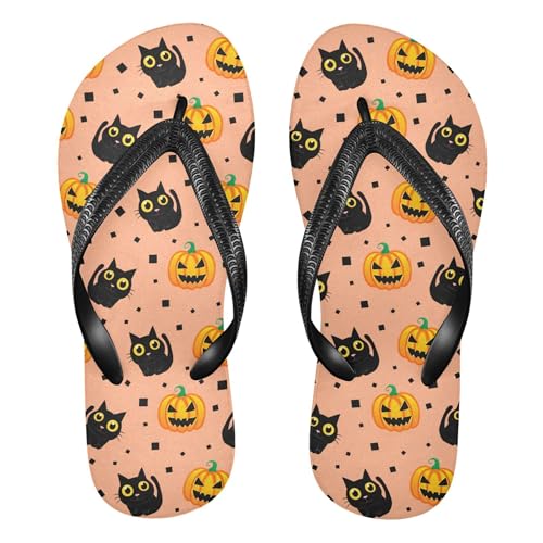 Burbuja Black Cats Pumpkins Flip Flops for Women Men, Soft Thong Sandals Rubber Slippers for Pool Beach Essentials