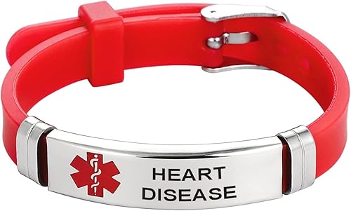 Pulsera de identificación médica con nombre grabado, alerta médica, pulsera deportiva ajustable de silicona para hombres y mujeres, acero inoxidable