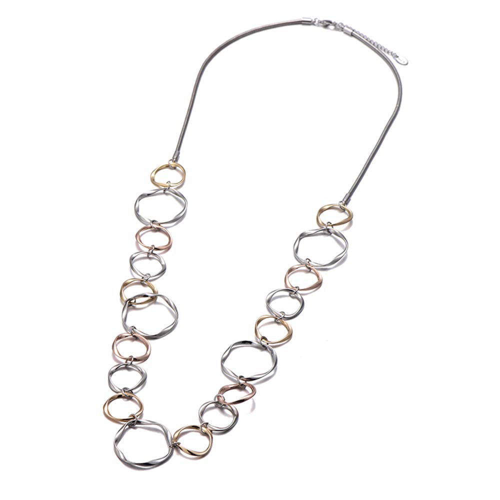 Ouran Collana lunga a catena per donne, collana con ciondoli per ragazze, oro rosa e argento, gioiello regalo per la festa della mamma e delle amicizie