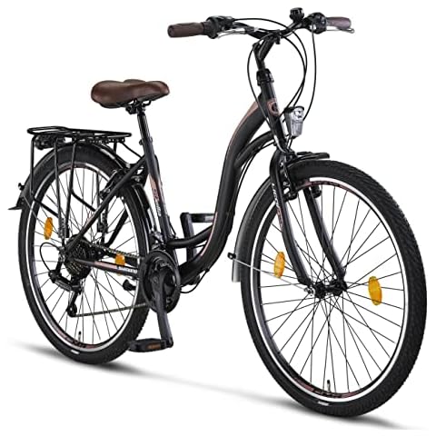Stella Bike,26 Inch Bicycle Light, 21 Speed Gears, Girls' City Bike, Women's, Girls' Children’s Bike, Florence, Amsterdam, Holland Bike, Retro Design, Children's Bicycle, girls, Black Cover