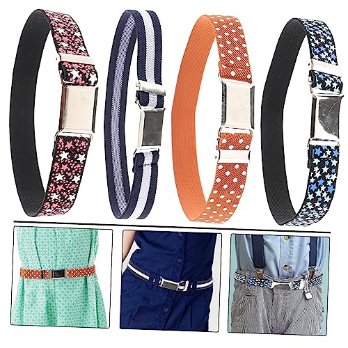 Beaupretty 4 pcs Elastic Waist Belts with Buckle for Boys and Stretchy Dress Belts for Lightweight Comfortable Waistband Accessories Star Brown Designs3