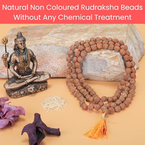 Image of Vado 5 Mukhi Rudraksha Mala 108 Panchmukhi Beads with Certificate 6mm (Brown)