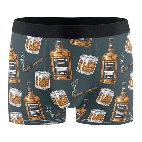 ZZKKO Men's Underwear Briefs Whiskey Alcohol Bottle Glasses Mens Underwear Boxer Briefs Men's Cotton Trunks Underwear Coverd Waistband Comfort and Soft L Cover