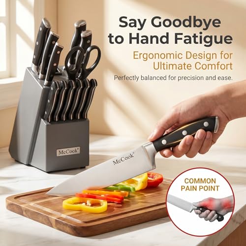 Image of McCook Knife Sets,German Stainless Steel Kitchen Knife Block Set with Built-in Sharpener