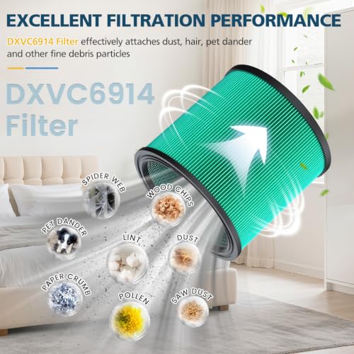 Image of DXVC6914 Vacuum Filter Replacement for DEWALT DXV06P DXV09P DXV10P DXV10PL | for DEWALT DXV10SA DXV12P DXV14P DXV16P Wet /Dry Vac Vacuum Cleaner (NOT fits for DXV04T DXV05P DXV05S DXV06G DXV08S) 2 Pack