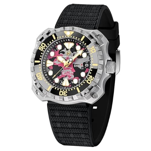 パガ−ニデザイン メンズ腕時計 日本製SEIKO NH35 ムーブメント ミリタリーウォッチ 自動巻き 機械式 ケース 付き 防水 ビジネス 仕事用 ドレスウォッチ ステンレススチール ラバー ベルト サファイアガラス 結婚式 パーティー 成人式 記念日